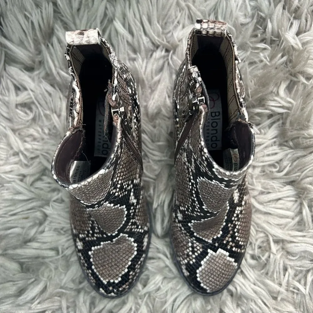 Blondo Waterproof leather snake print block heel ankle boots women’s size 6.5